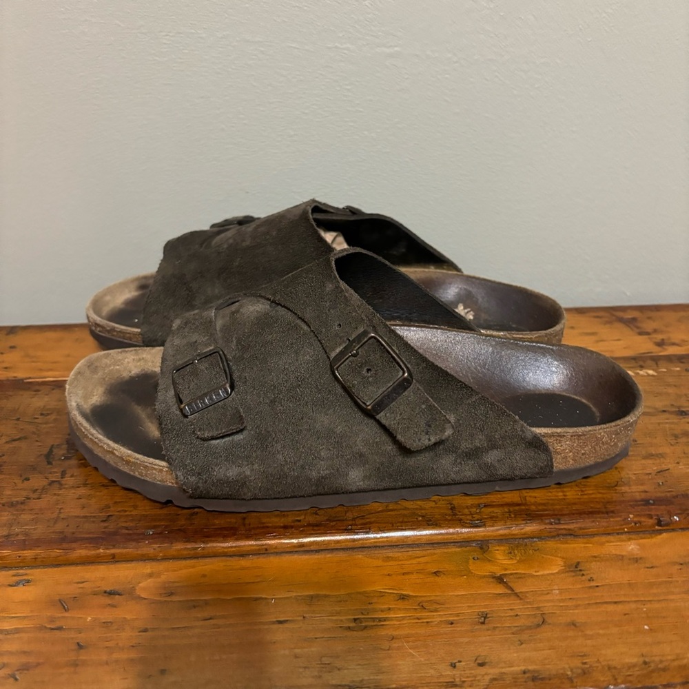 Birkenstock Zurich Suede Slide Sandals in Dark Brown narrow fit